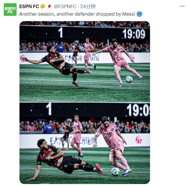 名場面記錄！ESPN曬照：又一個賽季，又一名后衛(wèi)被梅西扣倒