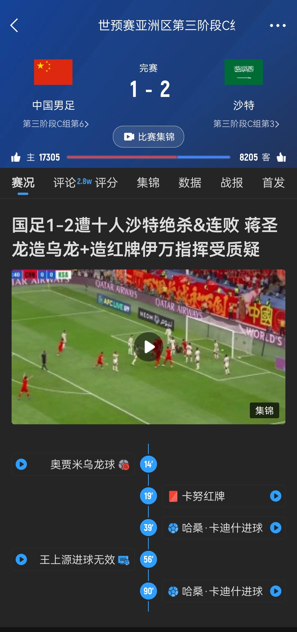 今天什么劇本？首戰(zhàn)沙特也是半場紅牌+蔣光太傷退，最后國足被翻