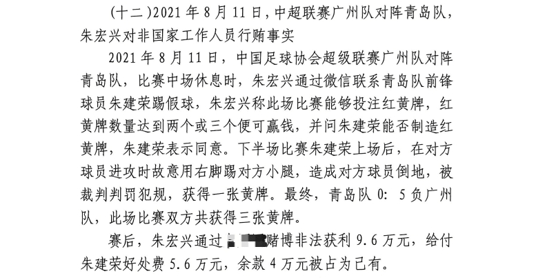 網(wǎng)傳判決書：青島球員朱建榮故意踢對(duì)方小腿，染黃收5.6萬好處費(fèi)